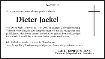 Anzeige von Dieter Jaekel von MGO
