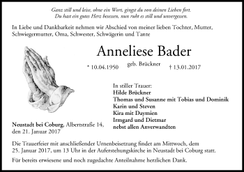 Anzeige von Anneliese Bader von MGO