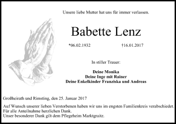 Anzeige von Babette Lenz von MGO