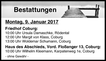 Anzeige von Bestattungen vom 09.01.2017 von MGO