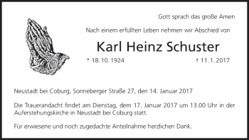 Anzeige von Karl Heinz Schuster von MGO