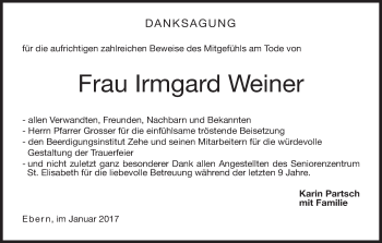 Anzeige von Irmgard Weiner von MGO