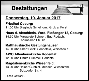 Anzeige von Bestattungen vom 19.01.2017 von MGO