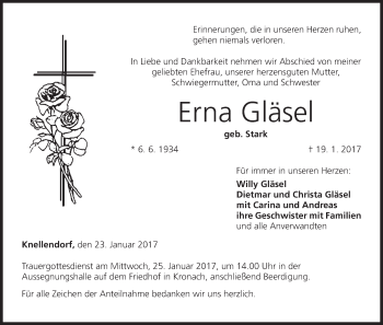 Anzeige von Erna Gläsel von MGO
