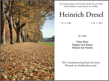 Anzeige von Heinrich Dresel von MGO