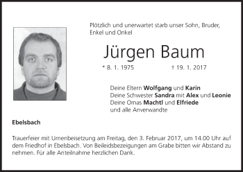 Anzeige von Jürgen Baum von MGO