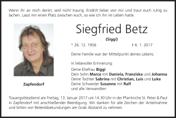 Anzeige von Siegfried Betz von MGO