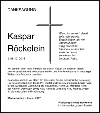 Anzeige von Kaspar Röckelein von MGO