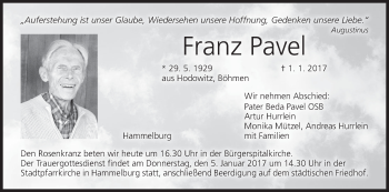 Anzeige von Franz Pavel von MGO
