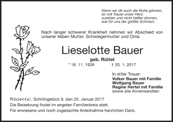 Anzeige von Lieselotte Bauer von MGO