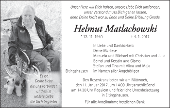 Anzeige von Helmut Matlachowski von MGO