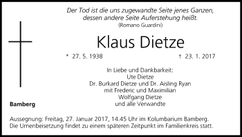 Anzeige von Klaus Dietze von MGO