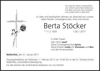 Anzeige von Berta Stöcker von MGO