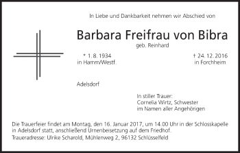 Anzeige von Barbara Freifrau von Bibra von MGO