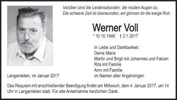Anzeige von Werner Voll von MGO