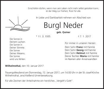 Anzeige von Burgl Neder von MGO