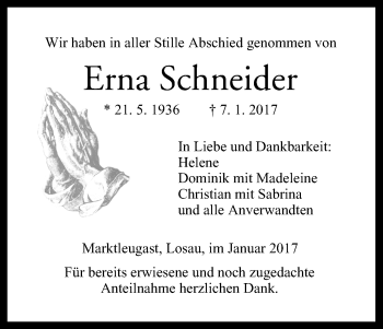 Anzeige von Erna Schneider von MGO