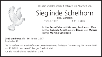 Anzeige von Sieglinde Schelhorn von MGO