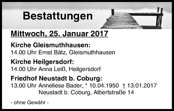 Anzeige von Bestattungen vom 25.01.2017 von MGO