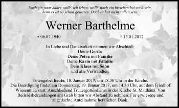 Anzeige von Werner Barthelme von MGO