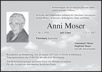 Anzeige von Anni Moser von MGO