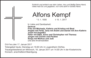 Anzeige von Alfons Kempf von MGO