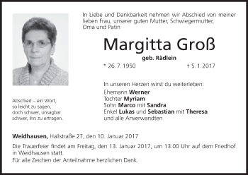 Anzeige von Margitta Groß von MGO
