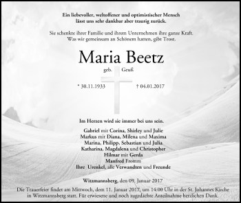 Anzeige von Maria Beetz von MGO