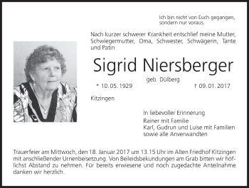 Anzeige von Sigrid Niersberger von MGO