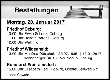 Anzeige von Bestattungen vom 23.01.2017 von MGO