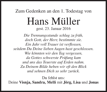Anzeige von Hans Müller von MGO