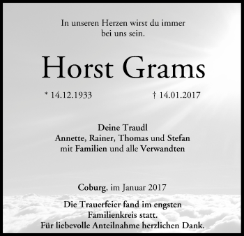 Anzeige von Horst Grams von MGO