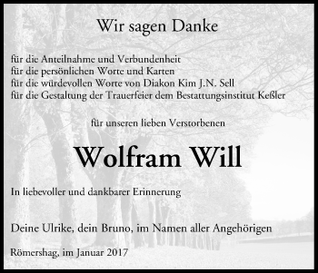 Anzeige von Wolfram Will von MGO