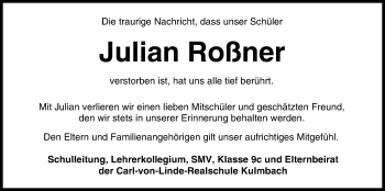 Anzeige von Julian Roßner von MGO