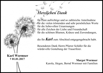 Anzeige von Karl Wormser von MGO
