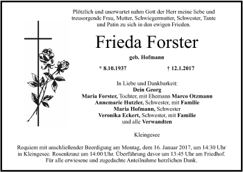 Anzeige von Frieda Forster von MGO