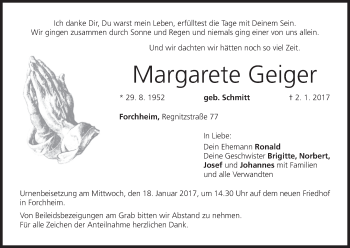 Anzeige von Margarete Geiger von MGO