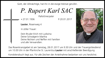 Anzeige von P. Rupert Karl von MGO