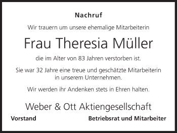 Anzeige von Theresia Müller von MGO
