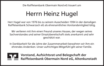 Anzeige von Heinz Hugel von MGO