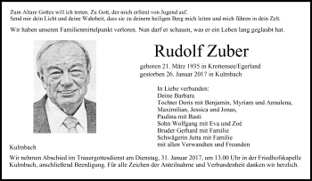 Anzeige von Rudolf Zuber von MGO