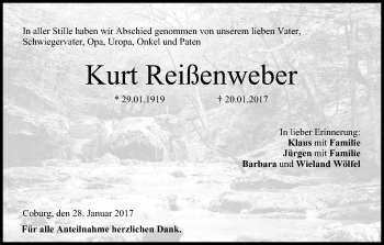 Anzeige von Kurt Reißenweber von MGO