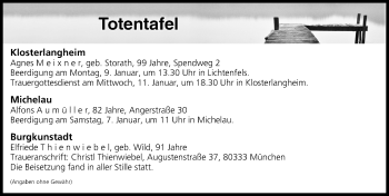 Anzeige von Totentafel vom 06.01.2017 von MGO
