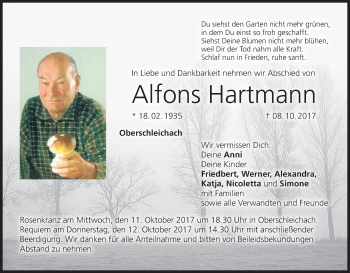 Anzeige von Alfons Hartmann von MGO