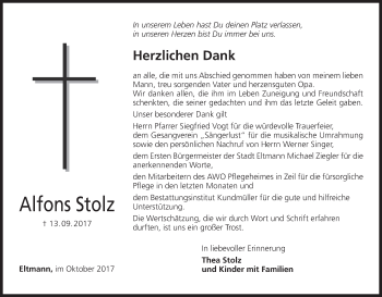 Anzeige von Alfons Stolz von MGO
