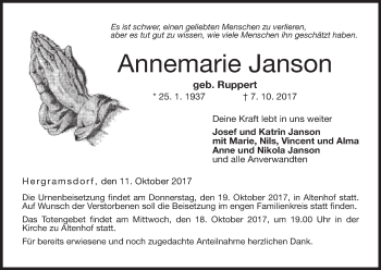 Anzeige von Annemarie Janson von MGO