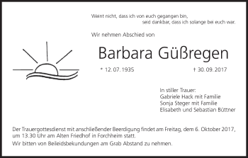 Anzeige von Barbara Güßregen von MGO