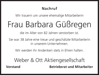 Anzeige von Barbara Güßregen von MGO