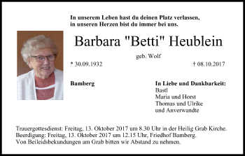 Anzeige von Barbara Betti Heublein von MGO