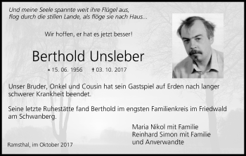 Anzeige von Berthold Unsleber von MGO